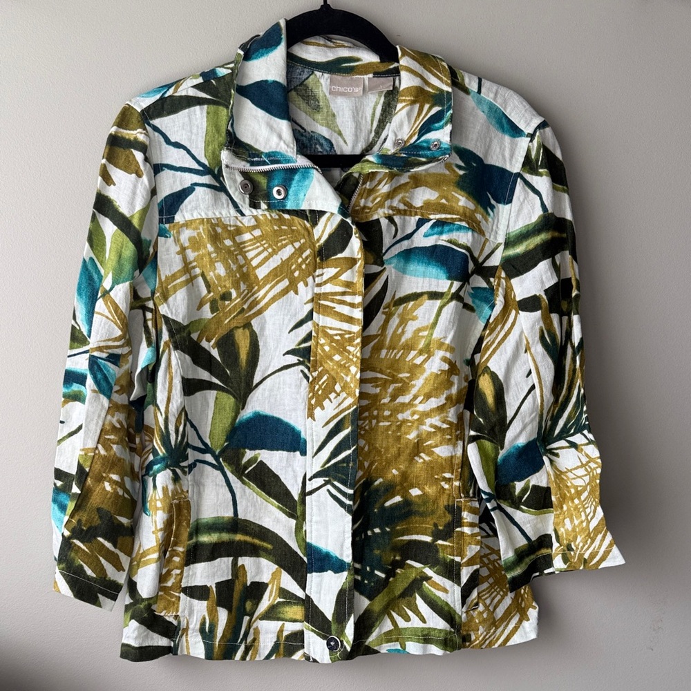 Chico’s 100% linen Tropical Print Women's jacket